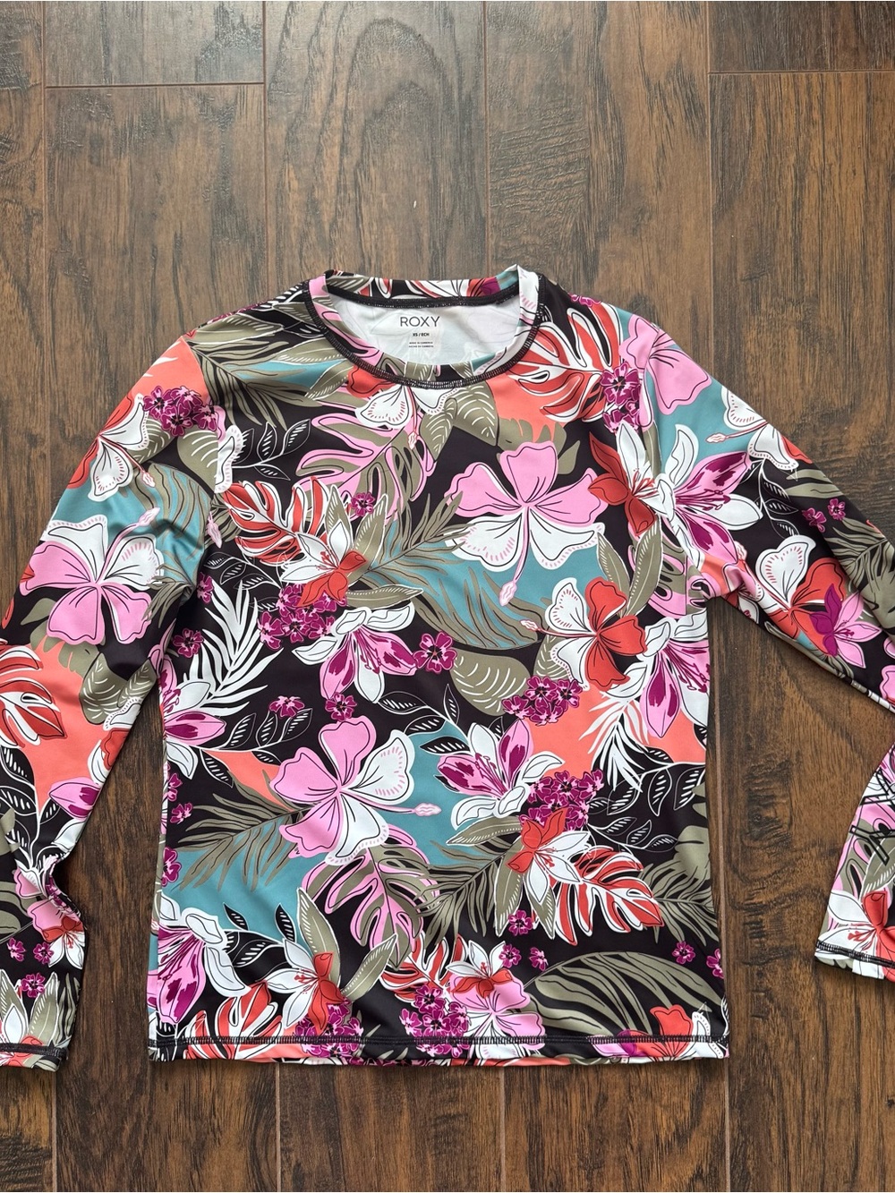Roxy Sea Skippin Tropical Printed Long Sleeve Rash-guard Size XS